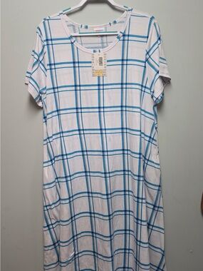 LuLaRoe White and Blue Plaid Maxi Dress